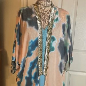 Exquisite Sheer Wearable Art Paint Splash Roman Eve at-Home Robe or Coat L